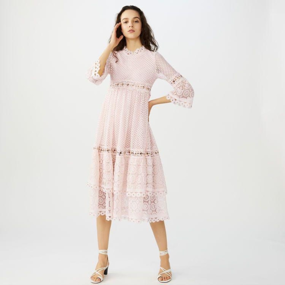 Maje long Rosa guipure lace dress